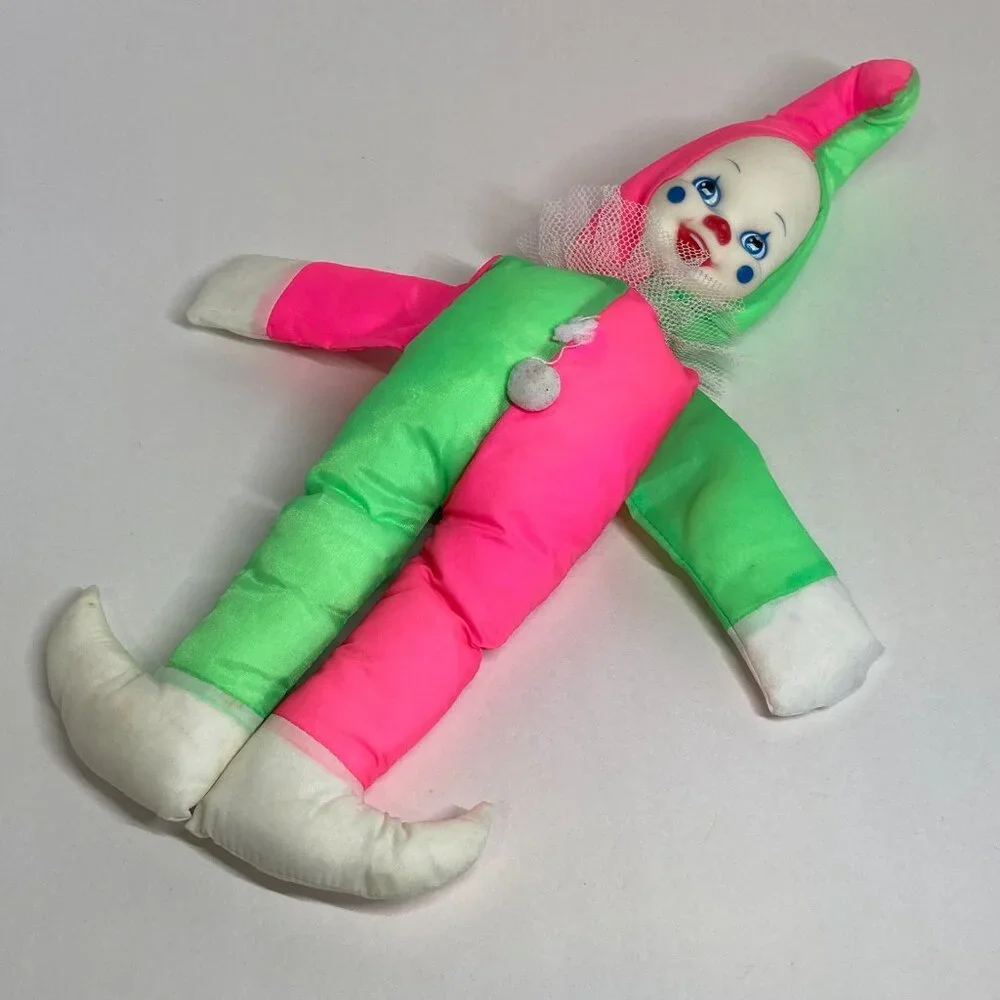 Vintage Rubber Faced Clown Plush Doll Toy Unbranded Red Green White 14" - Picture 1 of 14